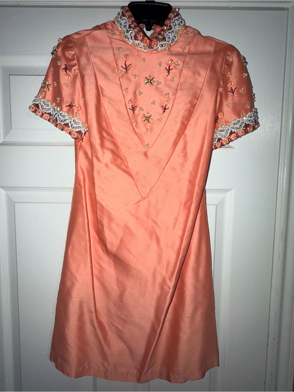 Embroidered Peach Short Sleeve Mini Dress